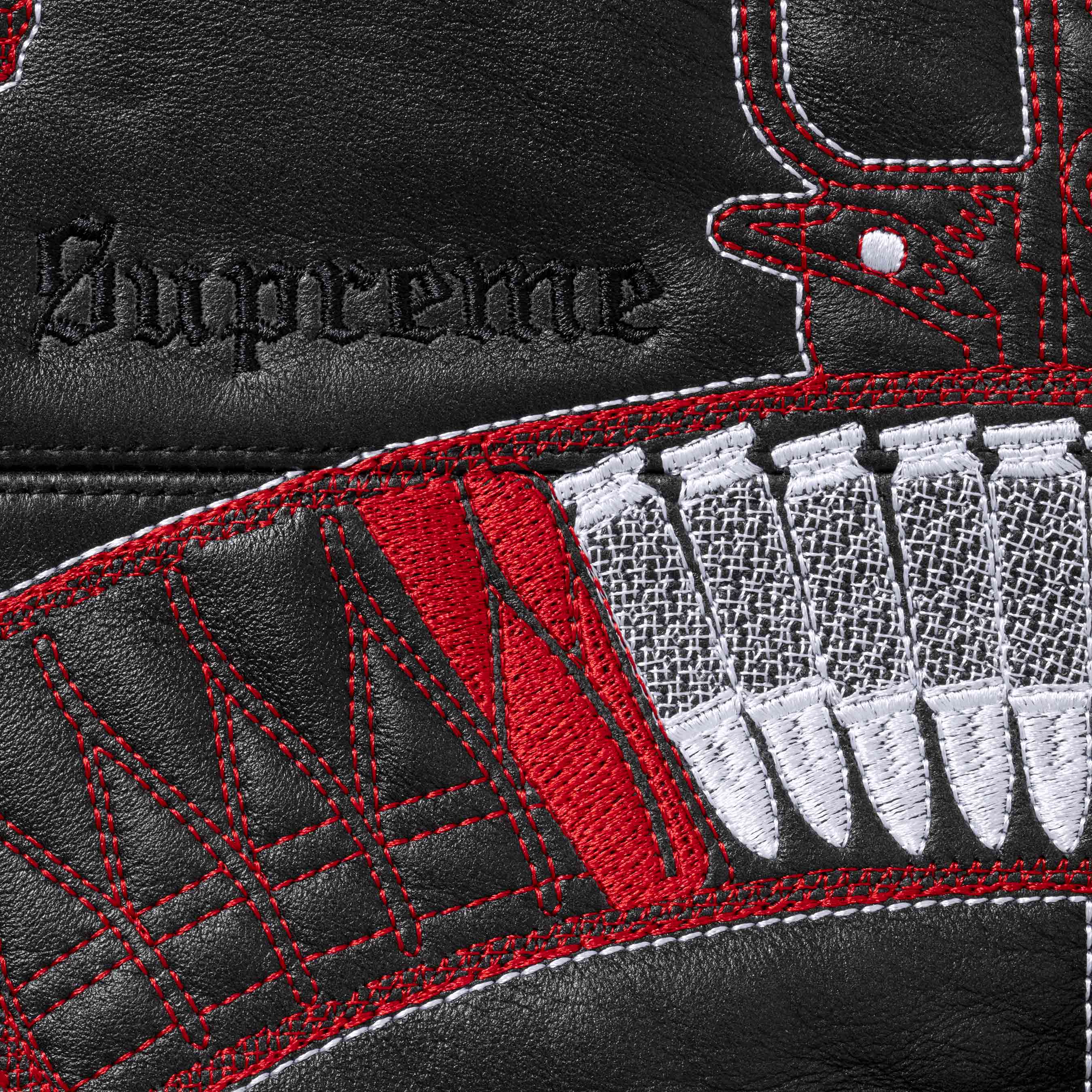 Guns Embroidered Hooded Leather Jacket view 5